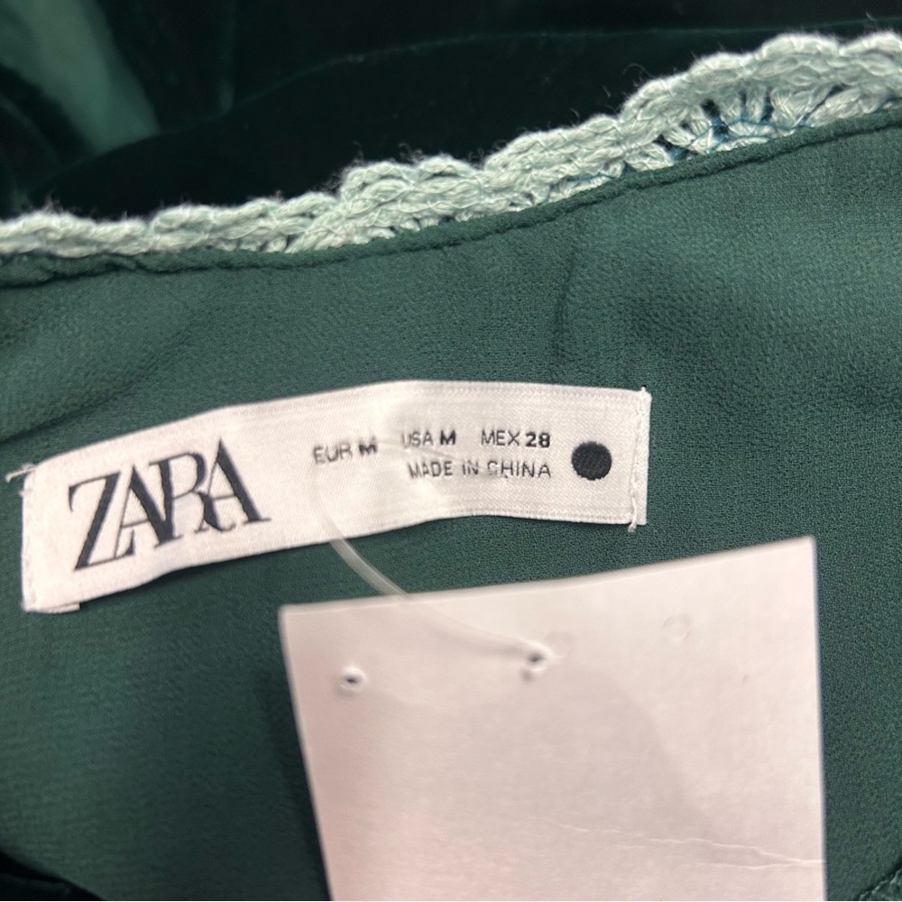 ZARA VELVET & CROCHET MAXI SLIP DRESS DARK GREEN SZ M NWT - Picture 8 of 15